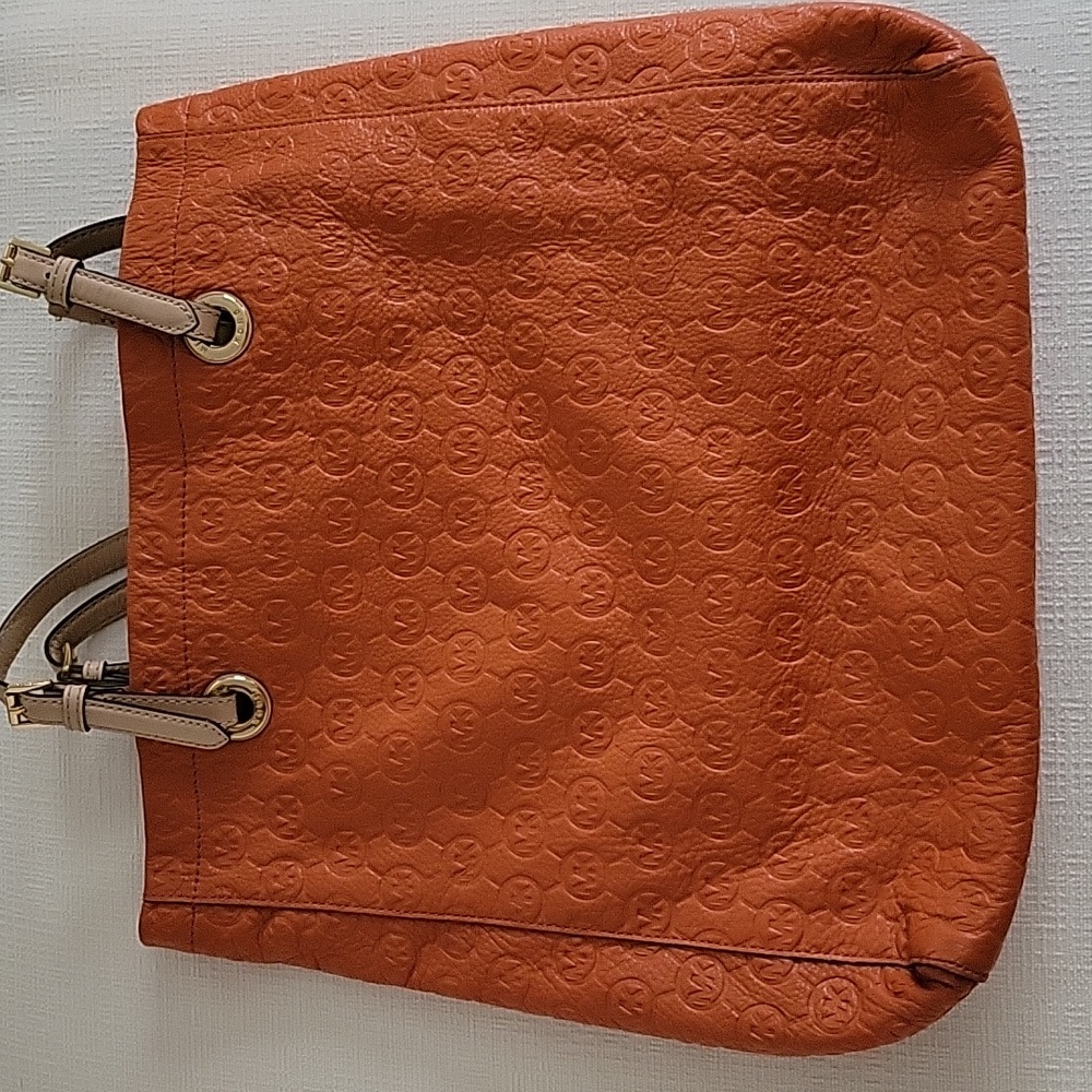 MICHAEL MICHAEL KORS Large Leather Monogram Orange Tote Bag